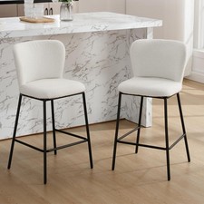 White Faux Fur Bar Stool Set 2