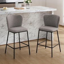 Grey Linen Bar Stool Set 2 –